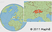 Political Location Map of Switzerland, savanna style outside