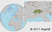 Satellite Location Map of Switzerland, gray outside