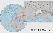 Shaded Relief Location Map of Switzerland, gray outside, hill shading