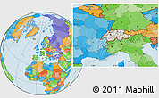 Shaded Relief Location Map of Switzerland, political outside
