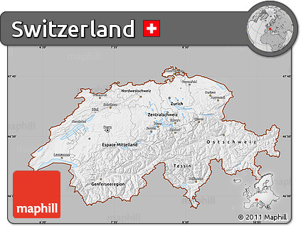 Gray Map of Switzerland, single color outside