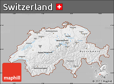 Gray Map of Switzerland, single color outside