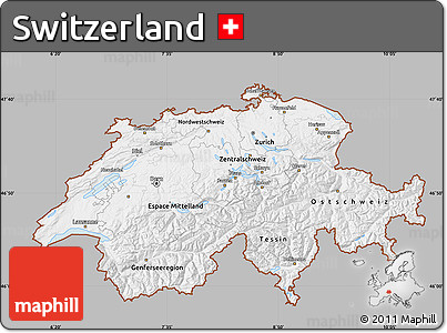 Gray Map of Switzerland, single color outside