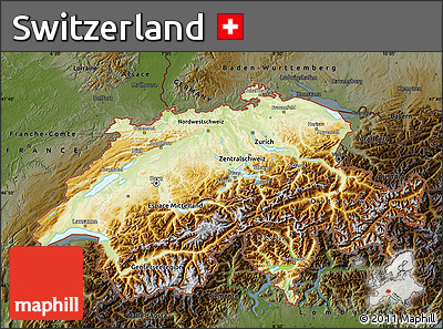 Physical Map of Switzerland, darken