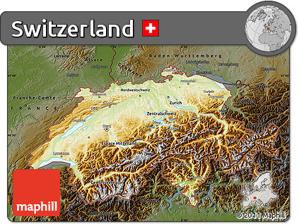Physical Map of Switzerland, darken