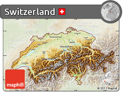 Physical Map of Switzerland, lighten