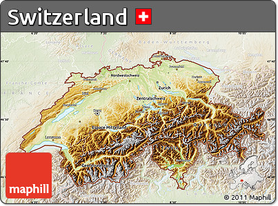 Physical Map of Switzerland, lighten