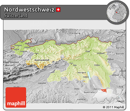 Physical 3D Map of Nordwestschweiz, desaturated