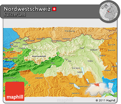 Physical 3D Map of Nordwestschweiz, political outside