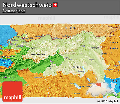 Physical 3D Map of Nordwestschweiz, political outside