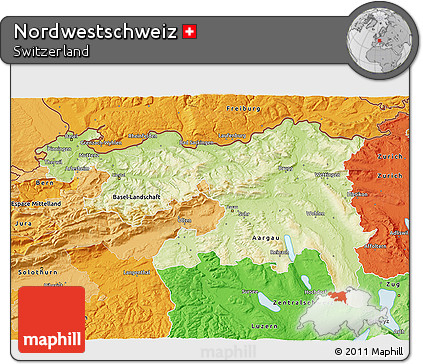 Physical 3D Map of Nordwestschweiz, political shades outside