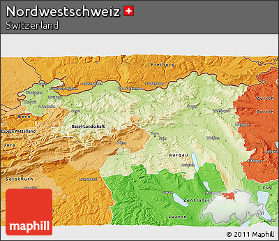 Physical 3D Map of Nordwestschweiz, political shades outside