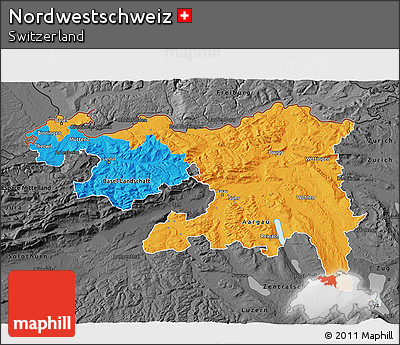 Political 3D Map of Nordwestschweiz, darken, desaturated