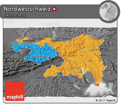 Political 3D Map of Nordwestschweiz, darken, desaturated