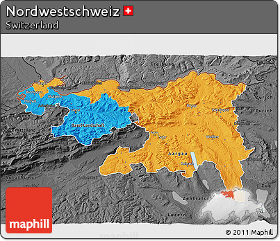 Political 3D Map of Nordwestschweiz, darken, desaturated
