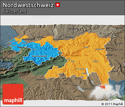 Political 3D Map of Nordwestschweiz, darken, semi-desaturated