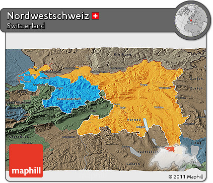 Political 3D Map of Nordwestschweiz, darken, semi-desaturated