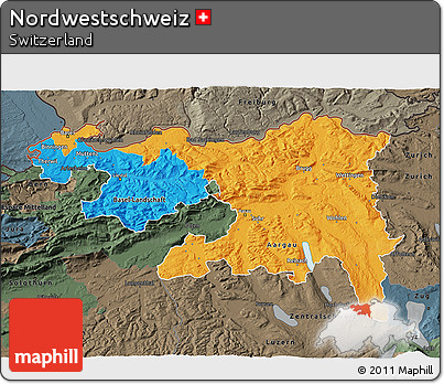 Political 3D Map of Nordwestschweiz, darken, semi-desaturated