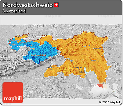 Political 3D Map of Nordwestschweiz, lighten, desaturated