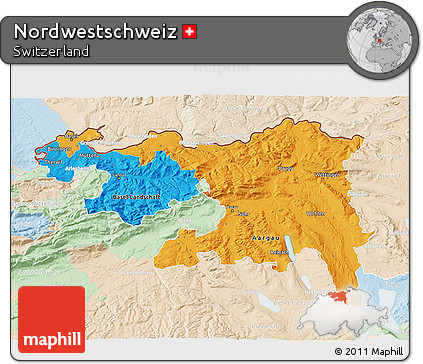Political 3D Map of Nordwestschweiz, lighten
