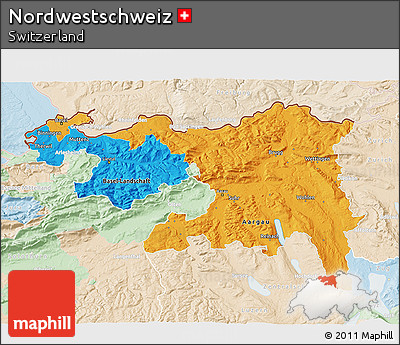 Political 3D Map of Nordwestschweiz, lighten