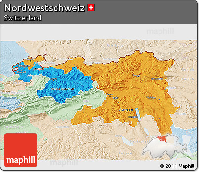 Political 3D Map of Nordwestschweiz, lighten
