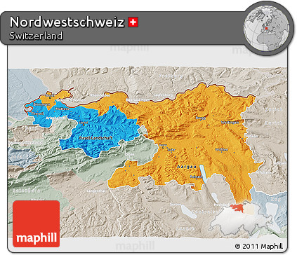 Political 3D Map of Nordwestschweiz, lighten, semi-desaturated