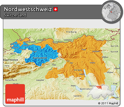 Political 3D Map of Nordwestschweiz, physical outside