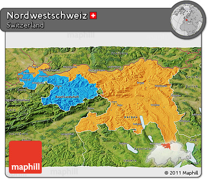 Political 3D Map of Nordwestschweiz, satellite outside