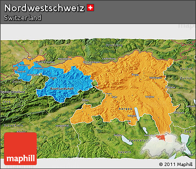 Political 3D Map of Nordwestschweiz, satellite outside