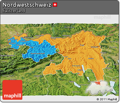 Political 3D Map of Nordwestschweiz, satellite outside