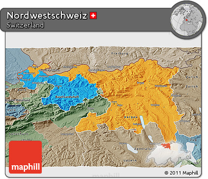 Political 3D Map of Nordwestschweiz, semi-desaturated