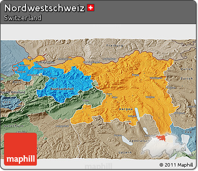 Political 3D Map of Nordwestschweiz, semi-desaturated