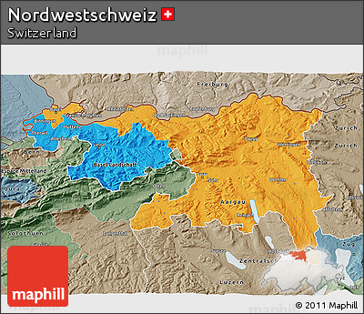 Political 3D Map of Nordwestschweiz, semi-desaturated