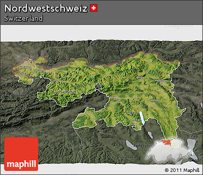Satellite 3D Map of Nordwestschweiz, darken, semi-desaturated