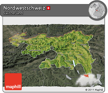 Satellite 3D Map of Nordwestschweiz, darken, semi-desaturated