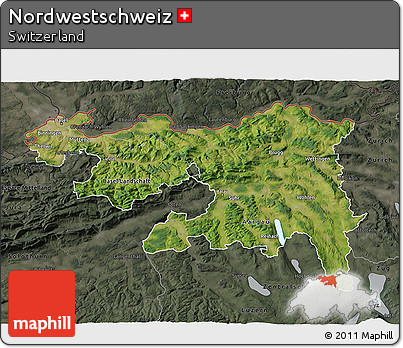 Satellite 3D Map of Nordwestschweiz, darken, semi-desaturated