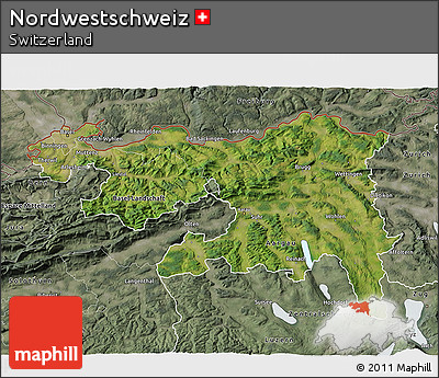 Satellite 3D Map of Nordwestschweiz, semi-desaturated