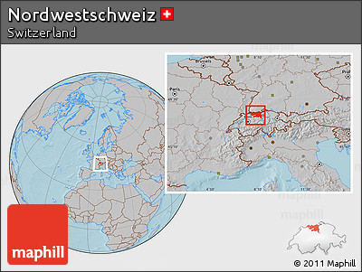 Gray Location Map of Nordwestschweiz, within the entire country, hill shading