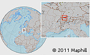 Gray Location Map of Nordwestschweiz, within the entire country, hill shading