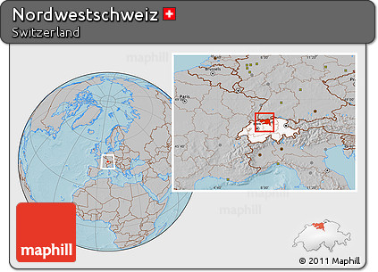 Gray Location Map of Nordwestschweiz, highlighted country, hill shading