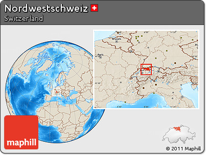 Shaded Relief Location Map of Nordwestschweiz