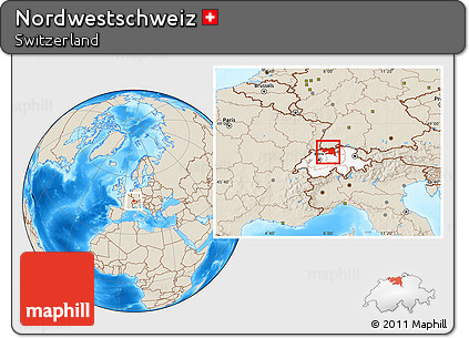 Shaded Relief Location Map of Nordwestschweiz, highlighted country
