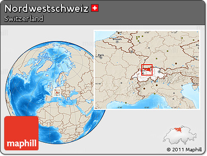 Shaded Relief Location Map of Nordwestschweiz, highlighted country