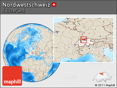 Shaded Relief Location Map of Nordwestschweiz, highlighted country