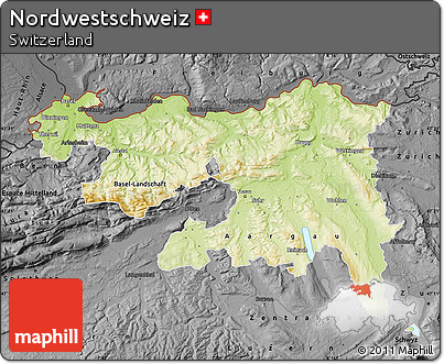 Physical Map of Nordwestschweiz, darken, desaturated