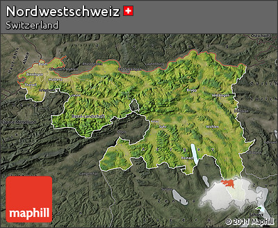 Satellite Map of Nordwestschweiz, darken, semi-desaturated