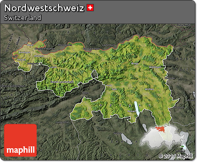 Satellite Map of Nordwestschweiz, darken, semi-desaturated