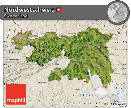 Satellite Map of Nordwestschweiz, shaded relief outside