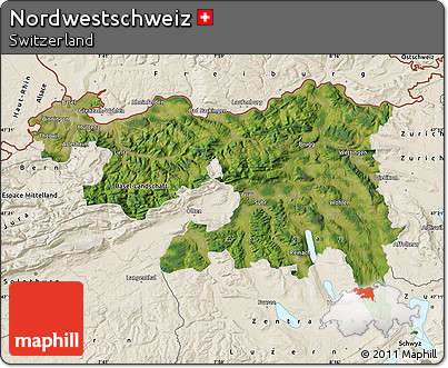 Satellite Map of Nordwestschweiz, shaded relief outside